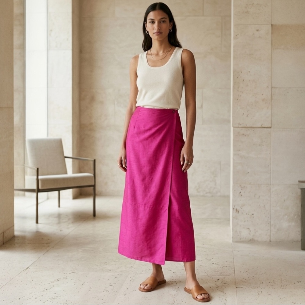 Vintage Silk Maxi Wrap Skirt Size 10 Pink Jones New York 90s